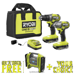 18v one+ 2-tool combokit met gratis 18v one+ inflator/deflator met dubbele functie en gratis gereedschap naar keuze NBBJ6R866 RYOBI elektrisch gereedschap